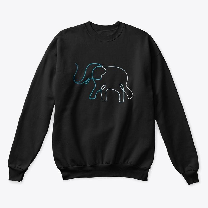 Elephant Blue Line Art 