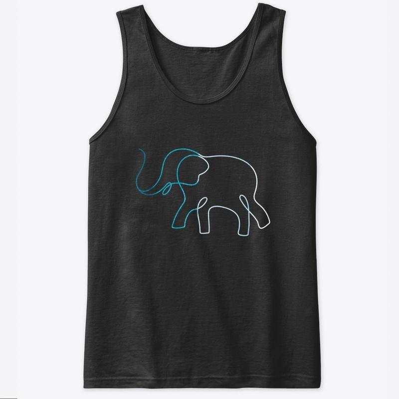 Elephant Blue Line Art 