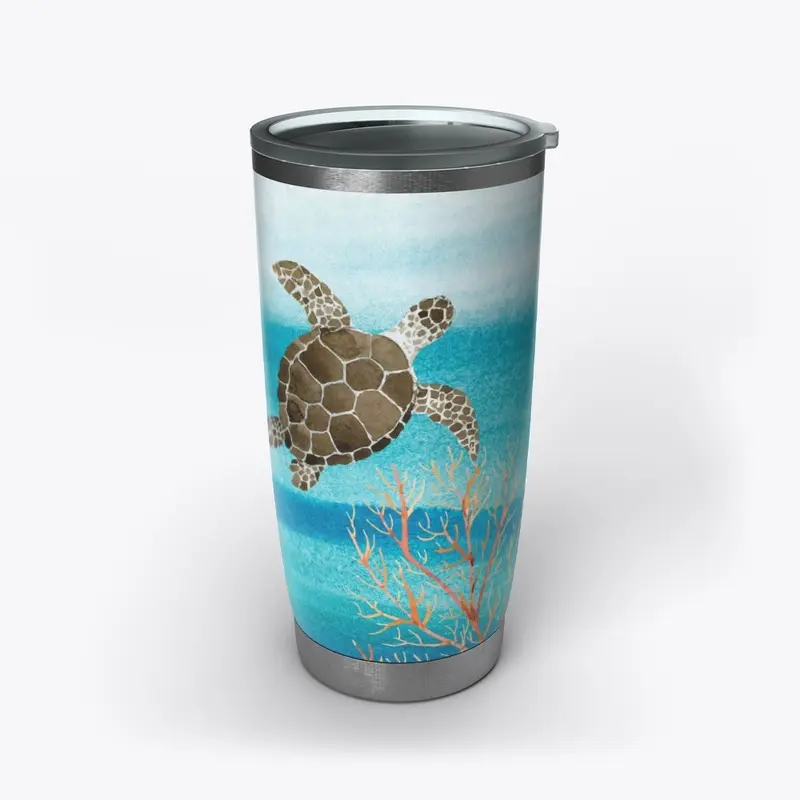 Turtle Themed Watercolor Art Tumbler